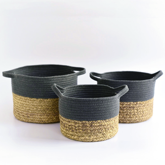 Round Handmade (Gray) Woven Seagrass Storage Basket