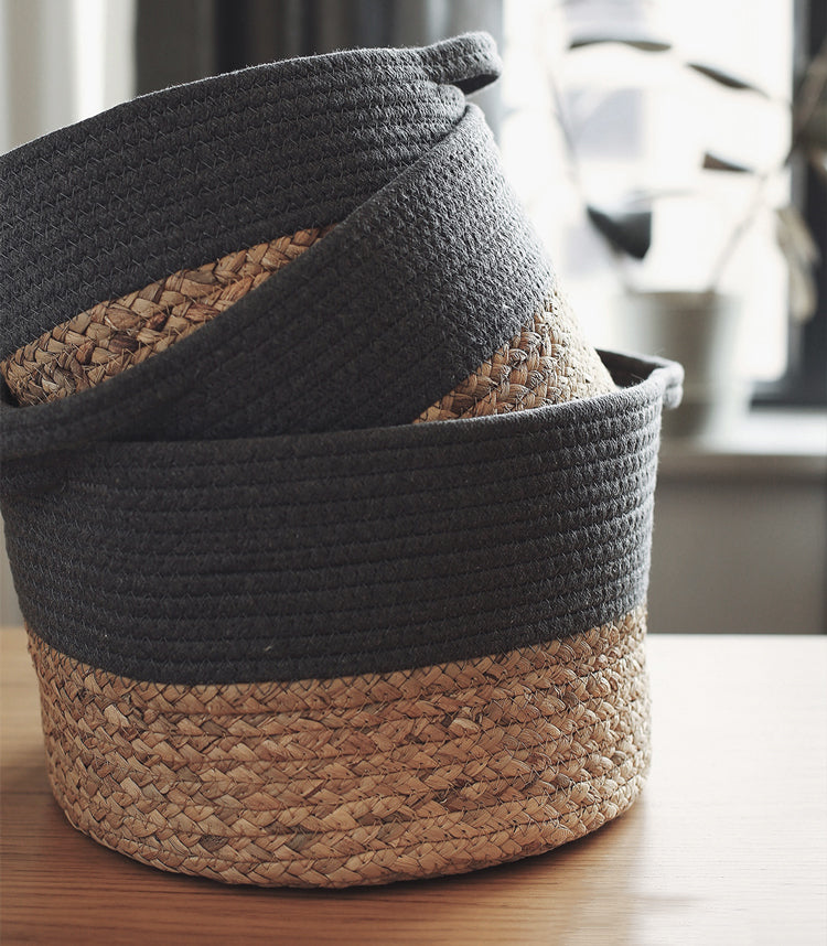 Round Handmade (Gray) Woven Seagrass Storage Basket