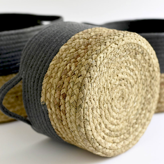 Round Handmade (Gray) Woven Seagrass Storage Basket