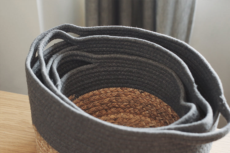 Round Handmade (Gray) Woven Seagrass Storage Basket