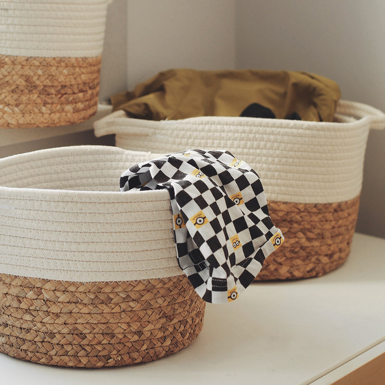 Round Handmade (White) Woven Seagrass Storage Basket