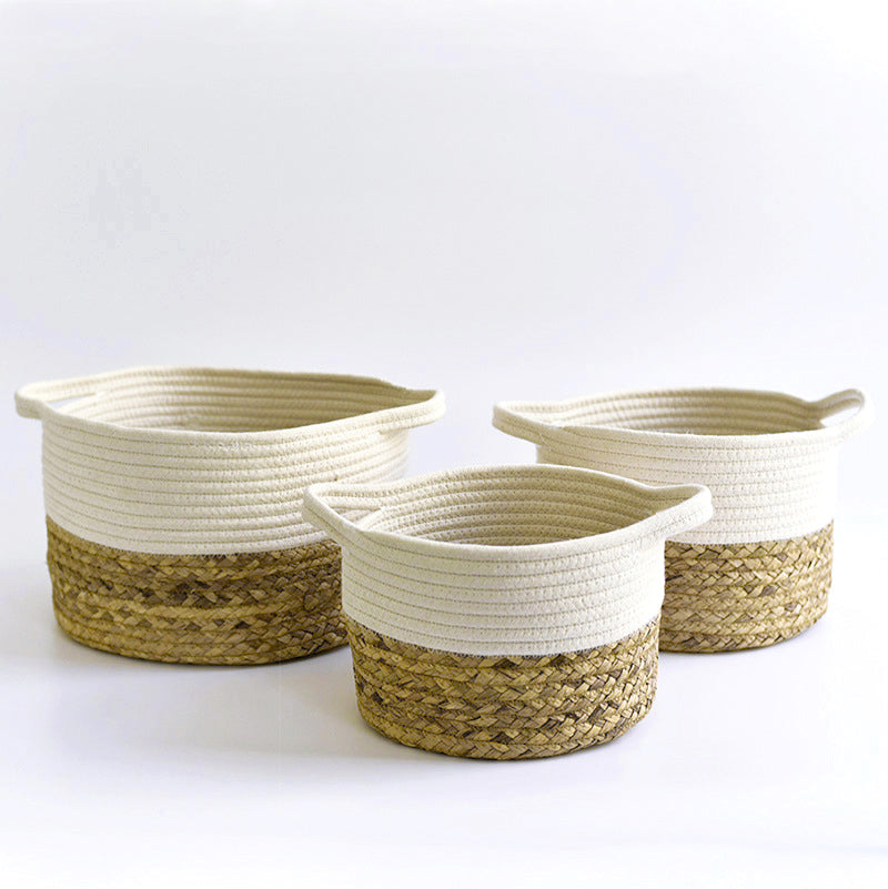 Round Handmade (White) Woven Seagrass Storage Basket