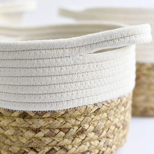 Round Handmade (White) Woven Seagrass Storage Basket